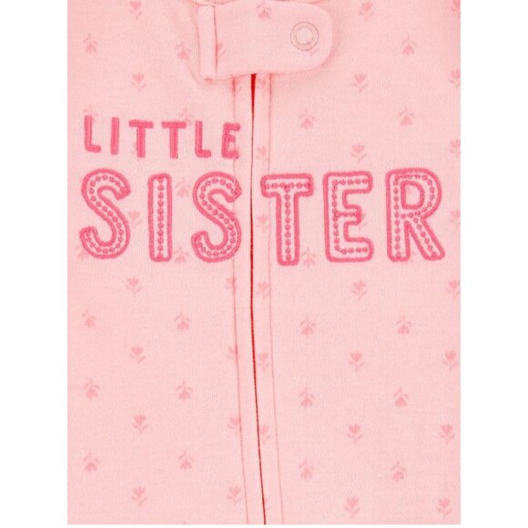 NEW Carters Baby Girls "Little Sister" Pink Footed One-Piece Pajamas - Size 9M - Picture 2 of 2